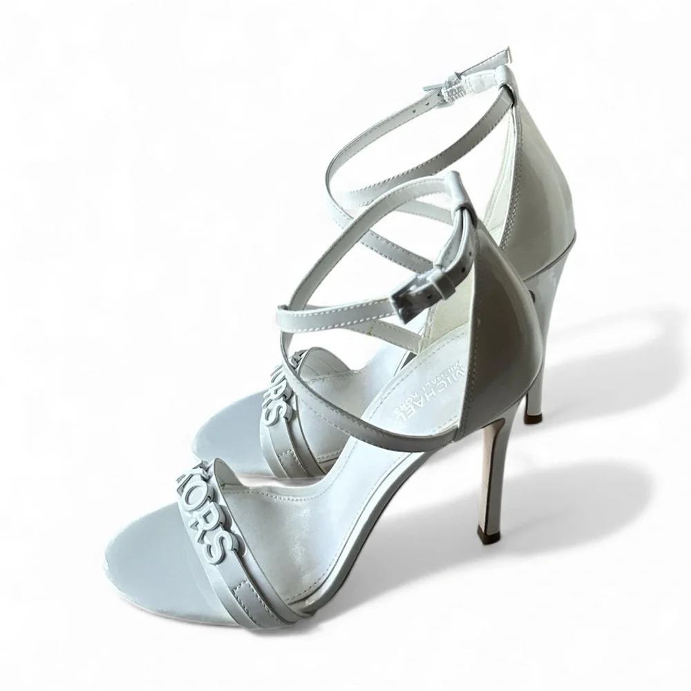 Michael Kors Optic White Leather 4” Strappy Heels Women’s Size 5